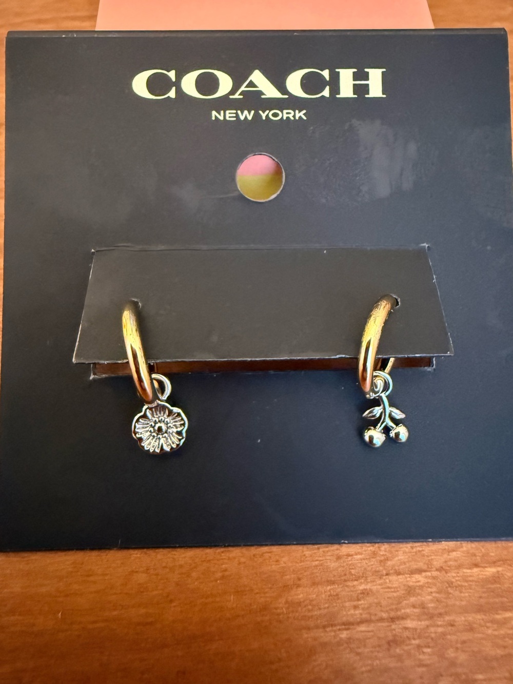 COACH Mixed Metal Hoop Earrings with Floral and Cherry Charms NWT